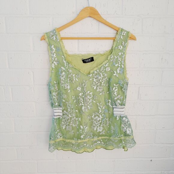 Tonet Made in Italy Lace Metallic Cinch Waist Raw Hem Contemporary sz: L - Picture 1 of 7